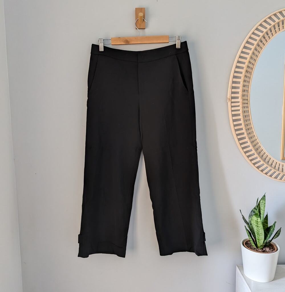 Vince Black Wool Blend Cropped Wide Leg Culotte Pants Button Cuff Size 4